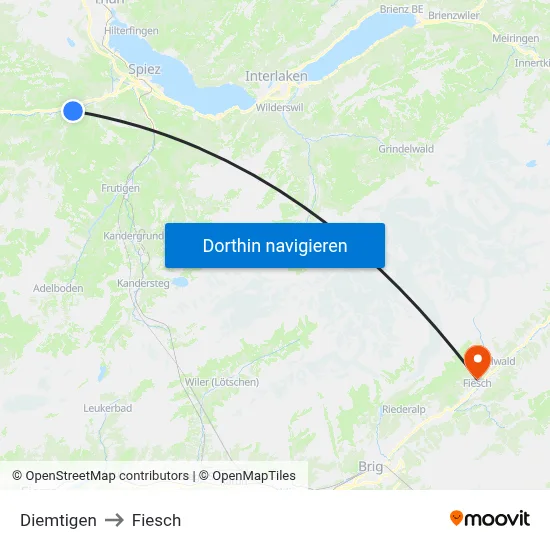 Diemtigen to Fiesch map