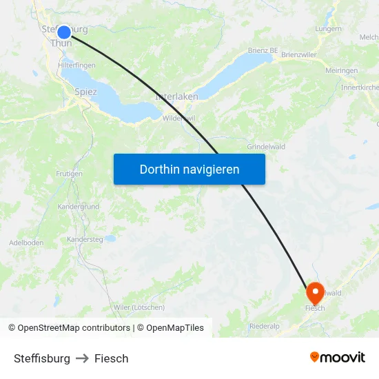 Steffisburg to Fiesch map