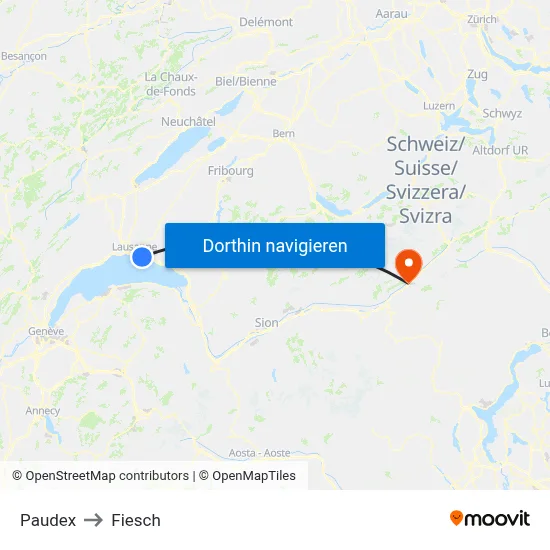 Paudex to Fiesch map