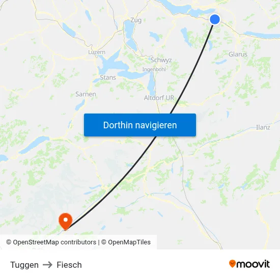 Tuggen to Fiesch map