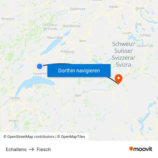 Echallens to Fiesch map