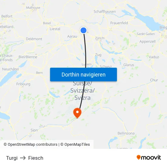 Turgi to Fiesch map