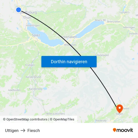 Uttigen to Fiesch map