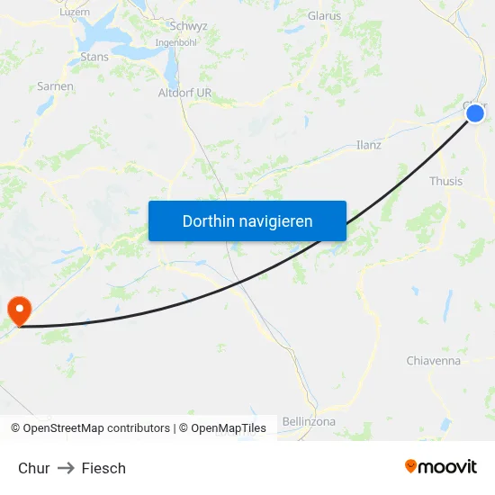Chur to Fiesch map