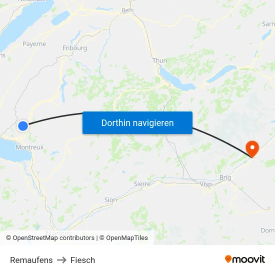 Remaufens to Fiesch map