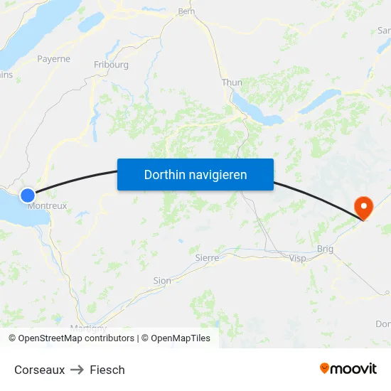 Corseaux to Fiesch map