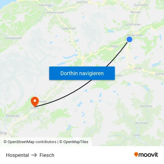 Hospental to Fiesch map