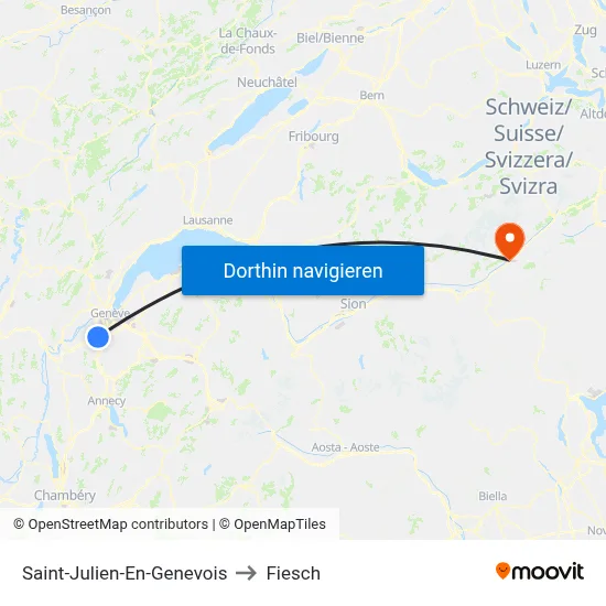 Saint-Julien-En-Genevois to Fiesch map