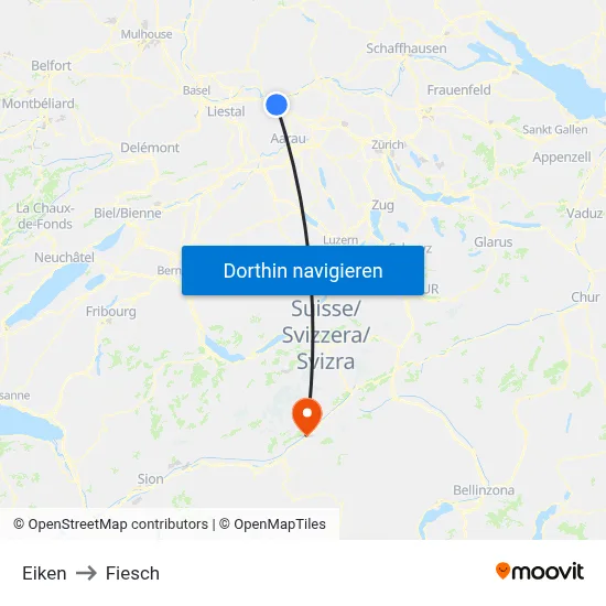 Eiken to Fiesch map