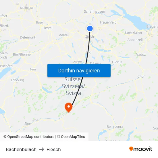 Bachenbülach to Fiesch map