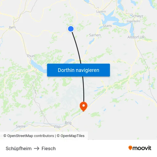 Schüpfheim to Fiesch map