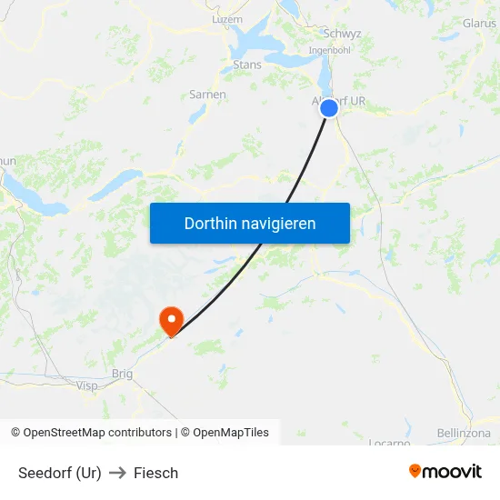 Seedorf (Ur) to Fiesch map