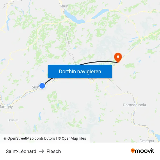 Saint-Léonard to Fiesch map