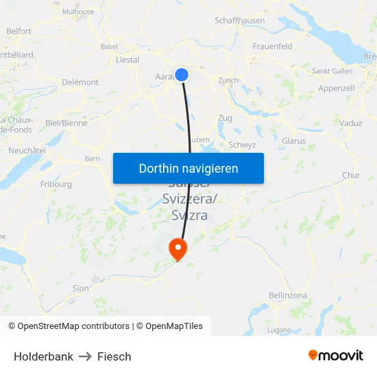 Holderbank to Fiesch map