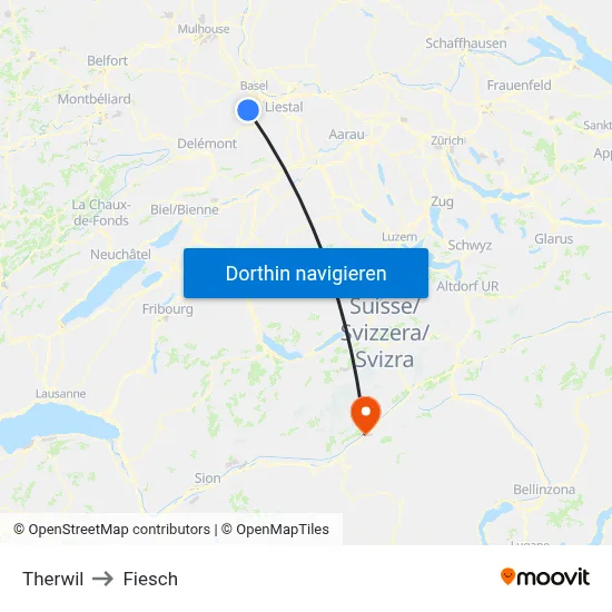 Therwil to Fiesch map