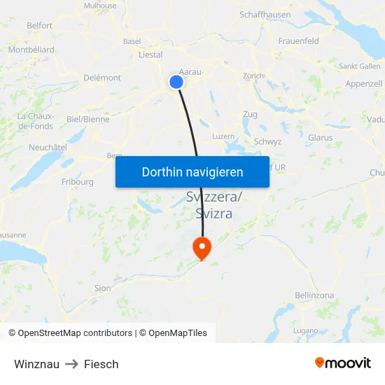 Winznau to Fiesch map