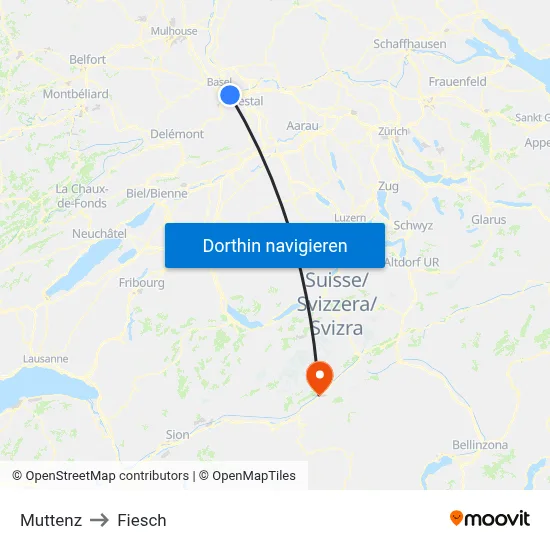 Muttenz to Fiesch map