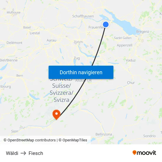 Wäldi to Fiesch map