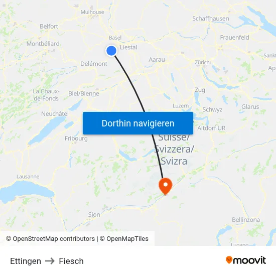 Ettingen to Fiesch map