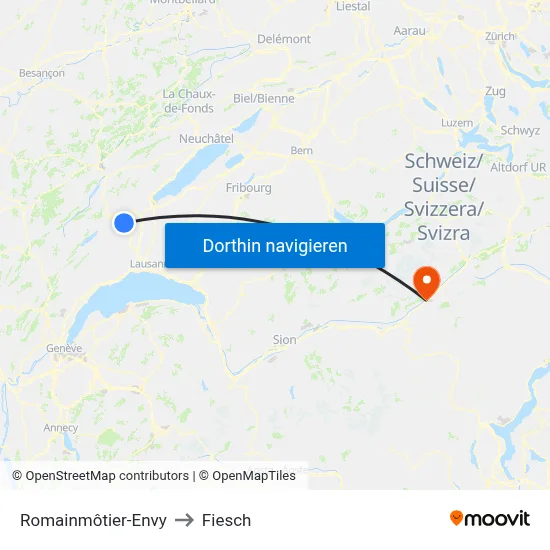 Romainmôtier-Envy to Fiesch map