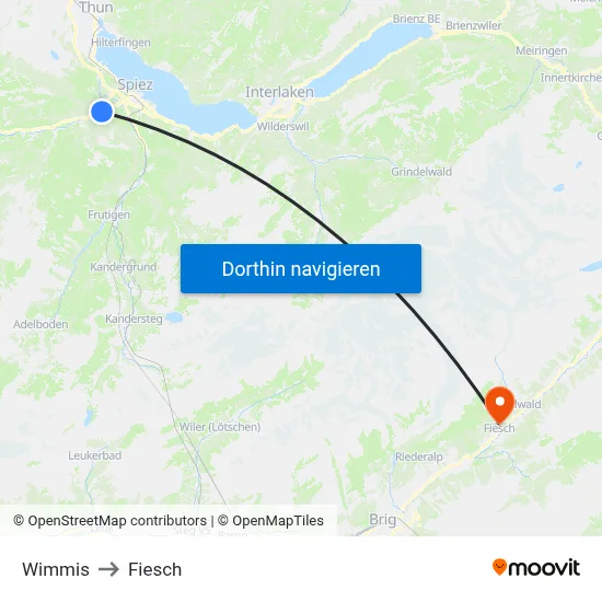 Wimmis to Fiesch map