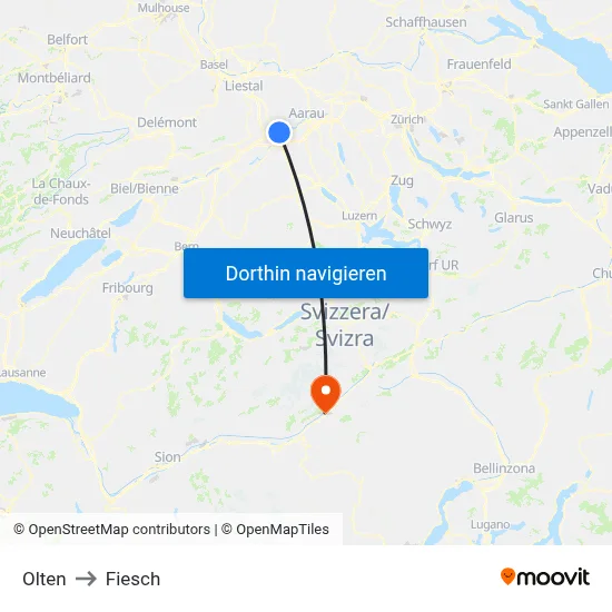 Olten to Fiesch map