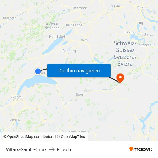 Villars-Sainte-Croix to Fiesch map