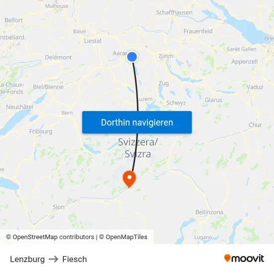 Lenzburg to Fiesch map