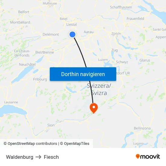 Waldenburg to Fiesch map