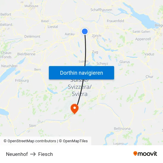 Neuenhof to Fiesch map