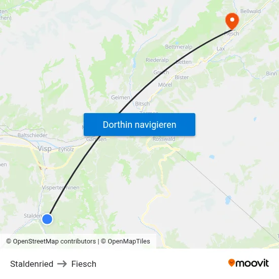 Staldenried to Fiesch map