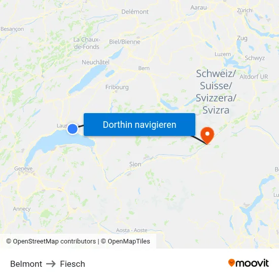 Belmont to Fiesch map