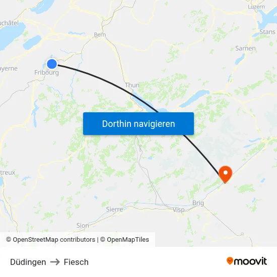 Düdingen to Fiesch map