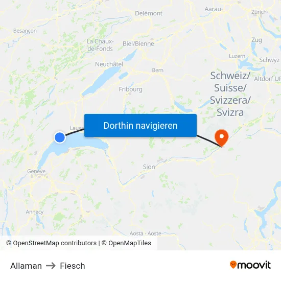 Allaman to Fiesch map