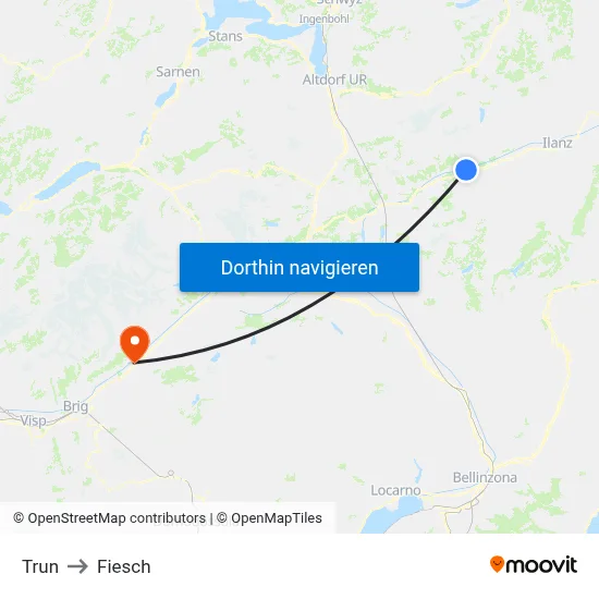 Trun to Fiesch map