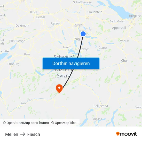 Meilen to Fiesch map