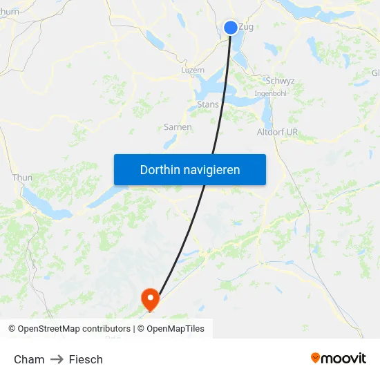 Cham to Fiesch map