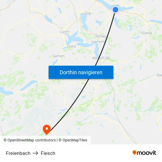 Freienbach to Fiesch map