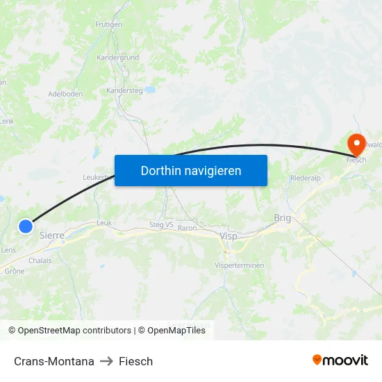 Crans-Montana to Fiesch map