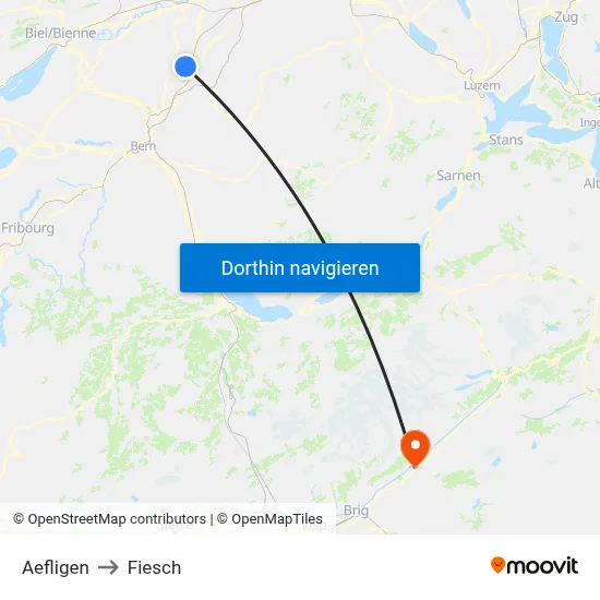 Aefligen to Fiesch map