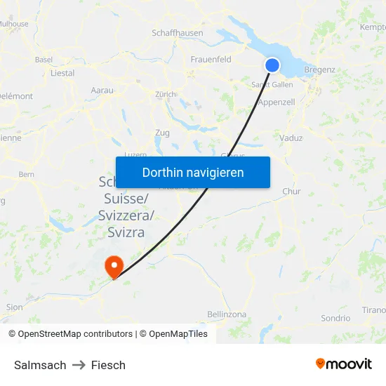 Salmsach to Fiesch map