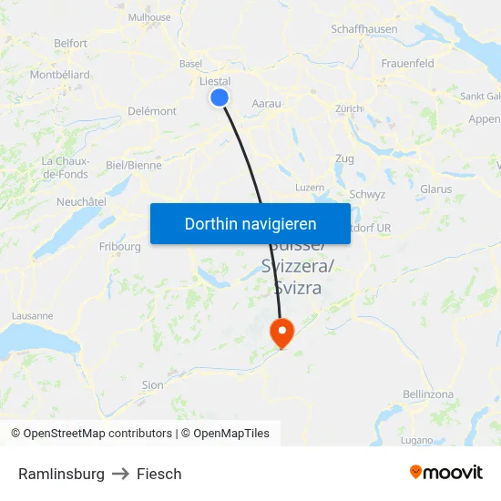 Ramlinsburg to Fiesch map
