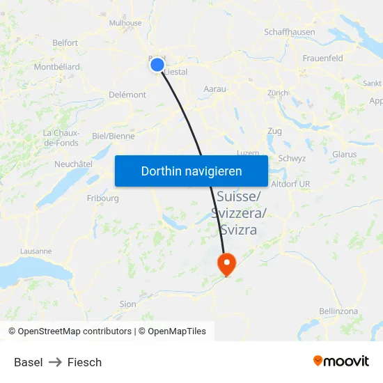 Basel to Fiesch map