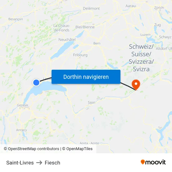 Saint-Livres to Fiesch map