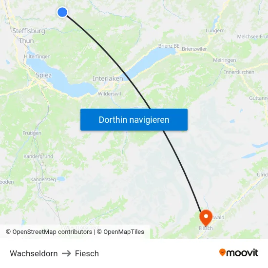 Wachseldorn to Fiesch map