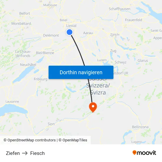 Ziefen to Fiesch map