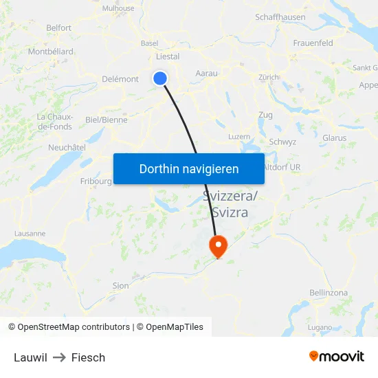 Lauwil to Fiesch map