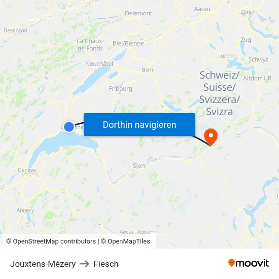 Jouxtens-Mézery to Fiesch map