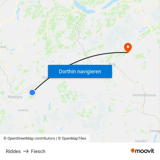 Riddes to Fiesch map