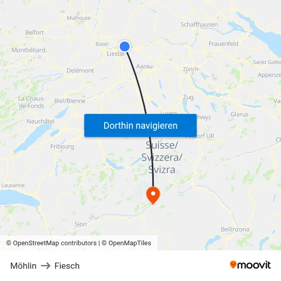 Möhlin to Fiesch map